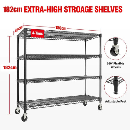 Industrial Wire Shelving – 4-Tier Heavy-Duty Metal Storage Rack