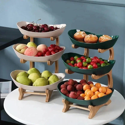 Stackable Fruit Bowls with Wooden Stand