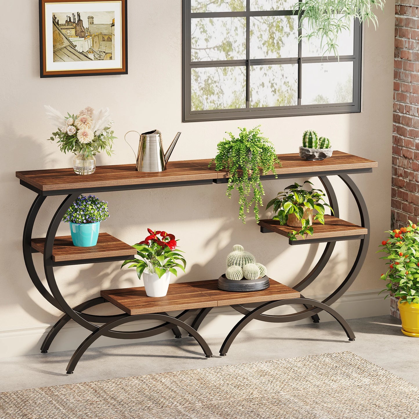 C-Shaped End Table – Industrial 3-Tier Wood Side Table