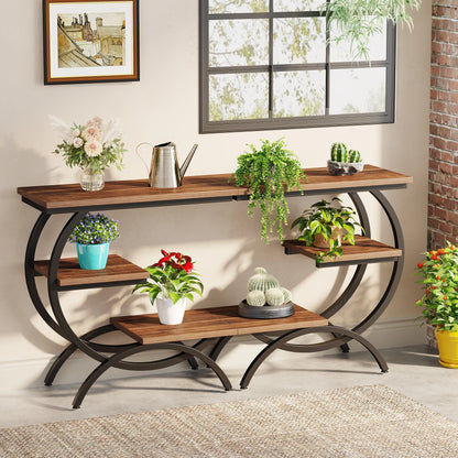 C-Shaped End Table – Industrial 3-Tier Wood Side Table