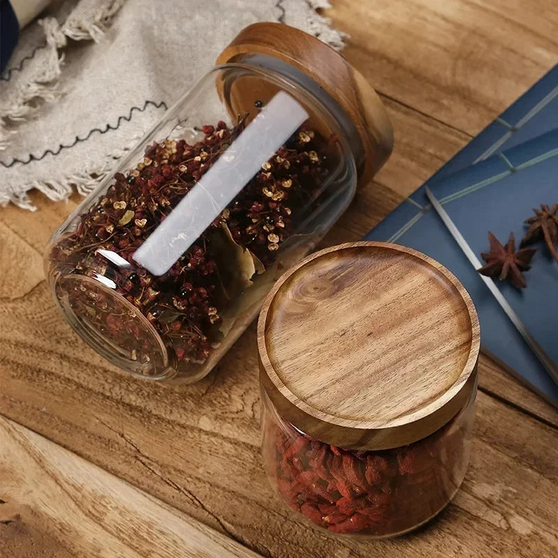 Glass Storage Jars with Acacia Wood Lids