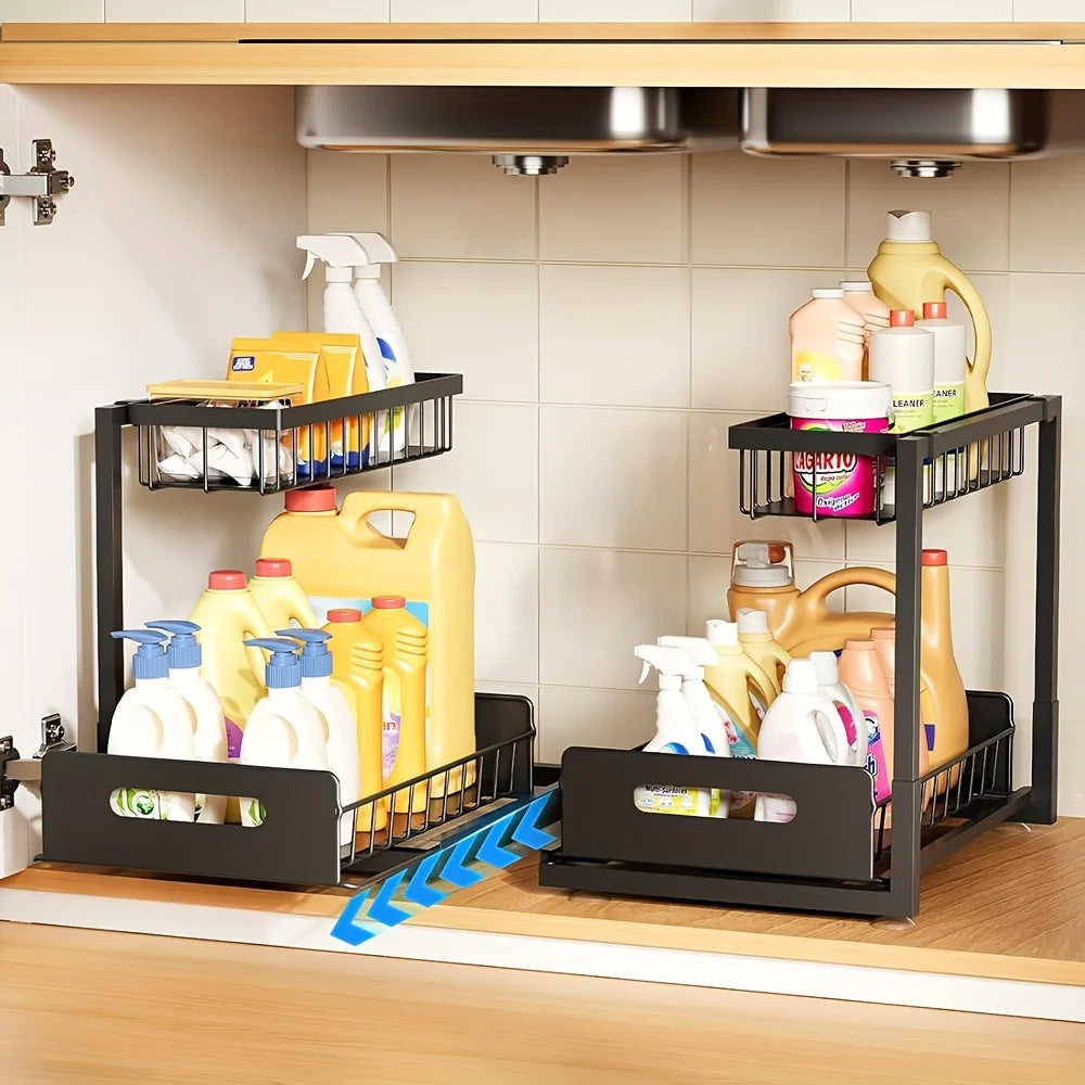 2-Tier Sliding Under Sink Organizer – Rustproof Metal Storage