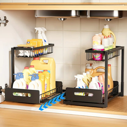 2-Tier Sliding Under Sink Organizer – Rustproof Metal Storage