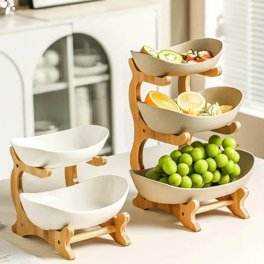 Stackable Fruit Bowls with Wooden Stand