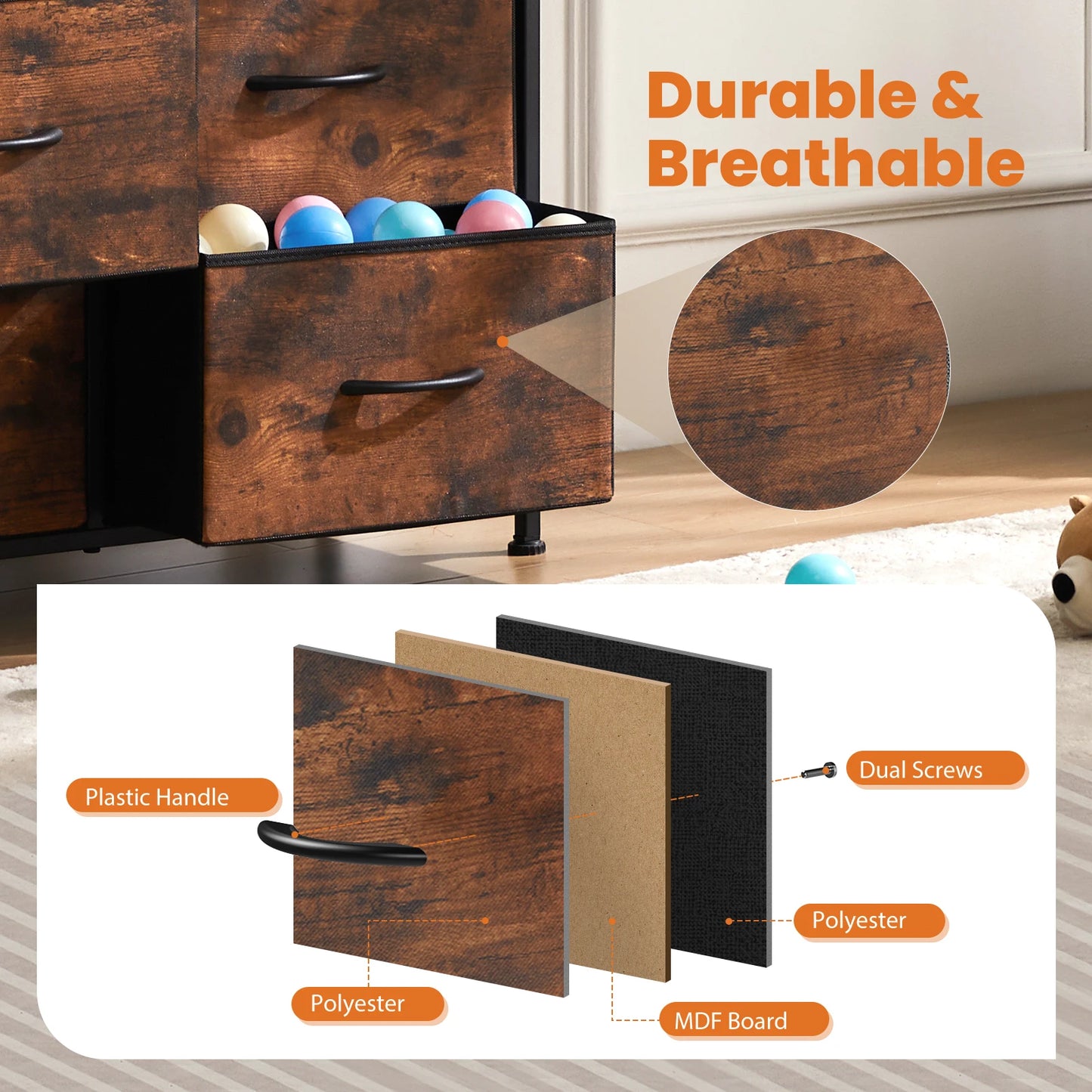 9-Drawer Bedroom Dresser – Fabric Storage Organizer with Metal Frame