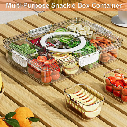 Divided Veggie Tray – Portable Snack Spinner with Lid & Handle