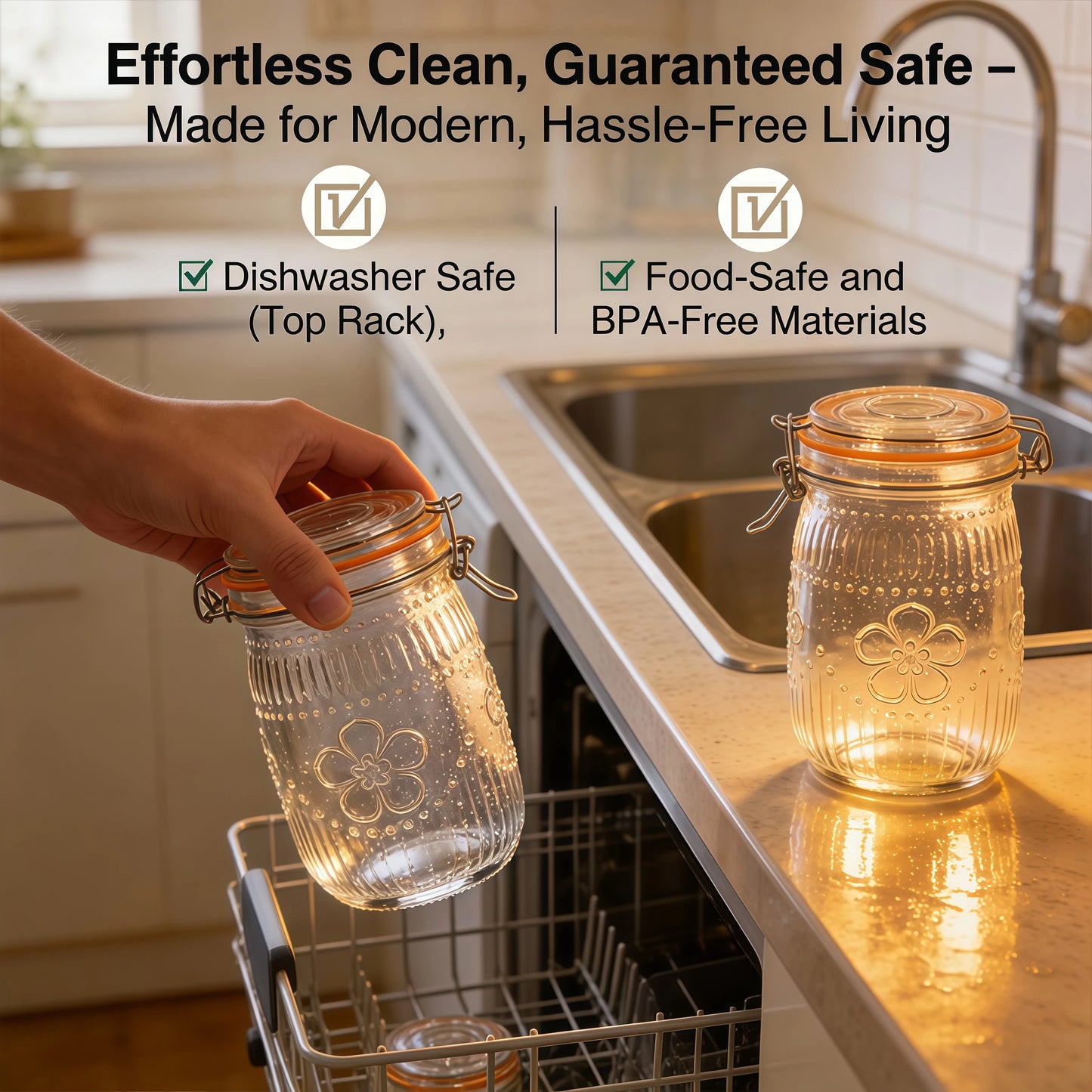 Wide Mouth Mason Jars 32oz – Airtight Glass Canisters 6-Pack