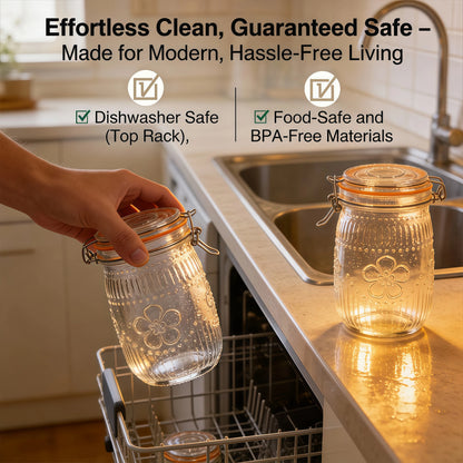 Wide Mouth Mason Jars 32oz – Airtight Glass Canisters 6-Pack
