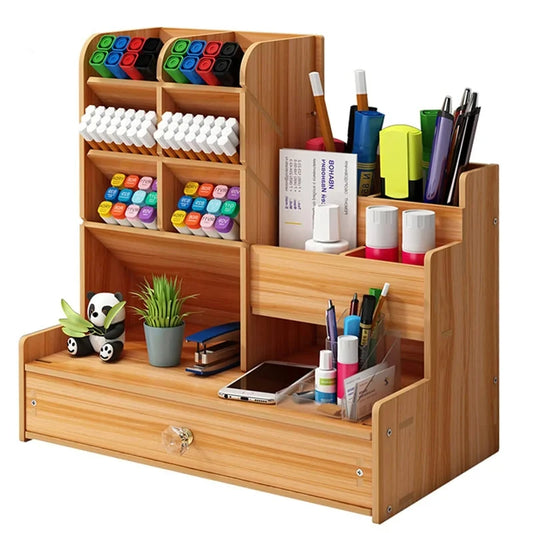 Wooden Desk Organizer – DIY Stationery Storage with Drawer