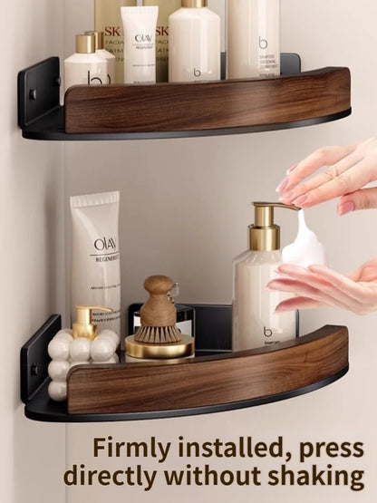 Wood Corner Bathroom Shelf – Wall Mounted Storage Organizer Rack