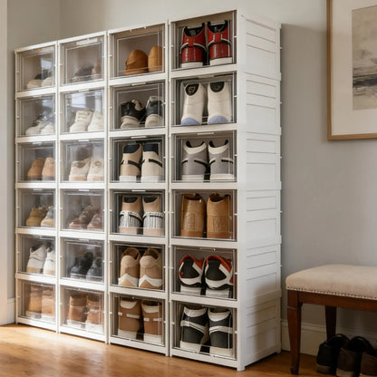 Foldable Clear Shoe Box – 6-Layer Stackable Sneaker Organizer
