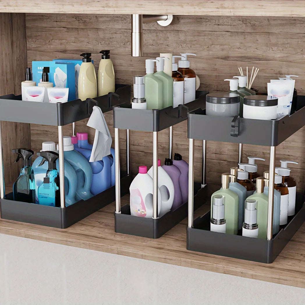 3-Tier Under Sink Organizer – 3-Pack Plastic Storage Racks