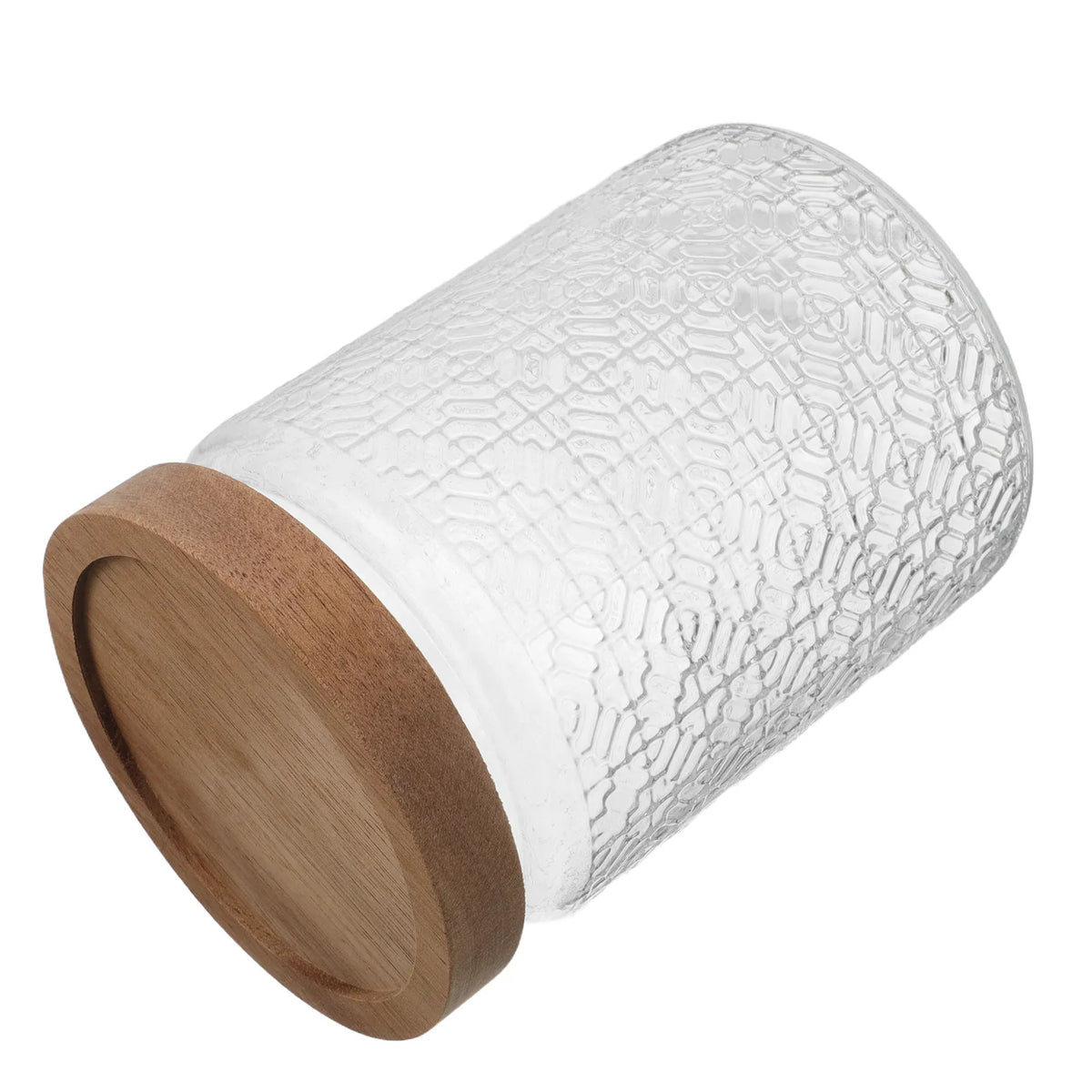 Textured Glass Storage Jar with Acacia Wood Lid