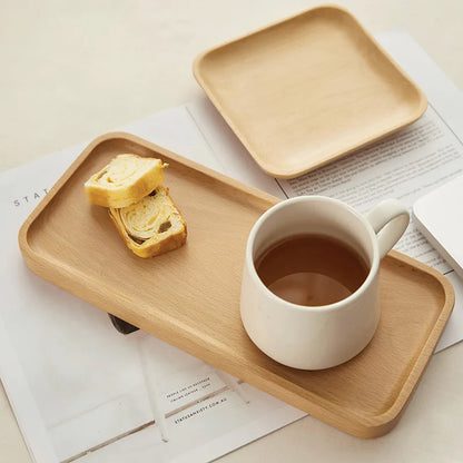 Japanese-Style Minimalist Wooden Serving Tray – Beech & Walnut Desk Organizer
