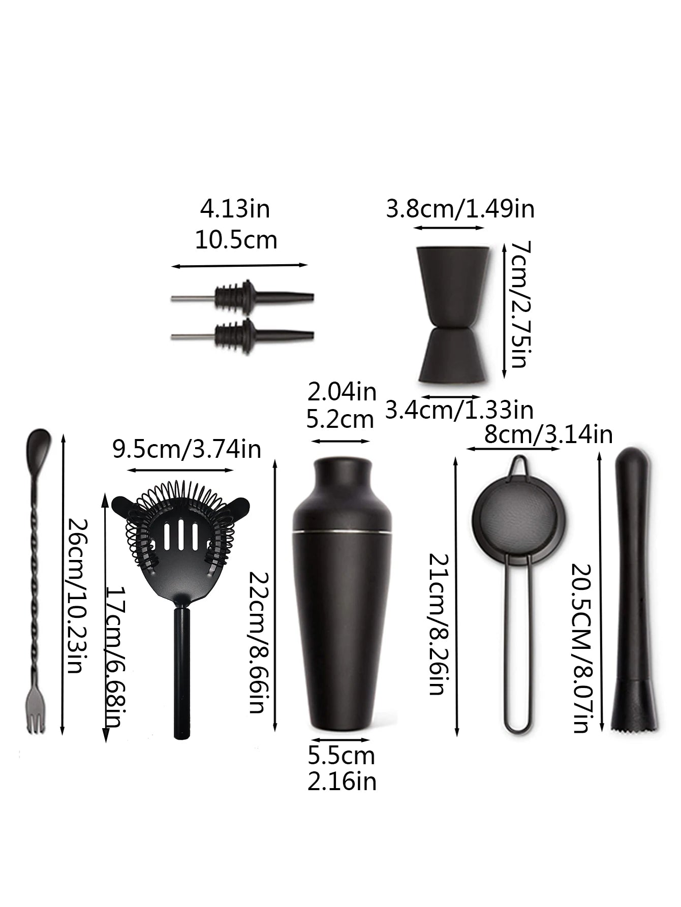 8-Piece Matte Black Cocktail Shaker Set – Complete Bartender Kit