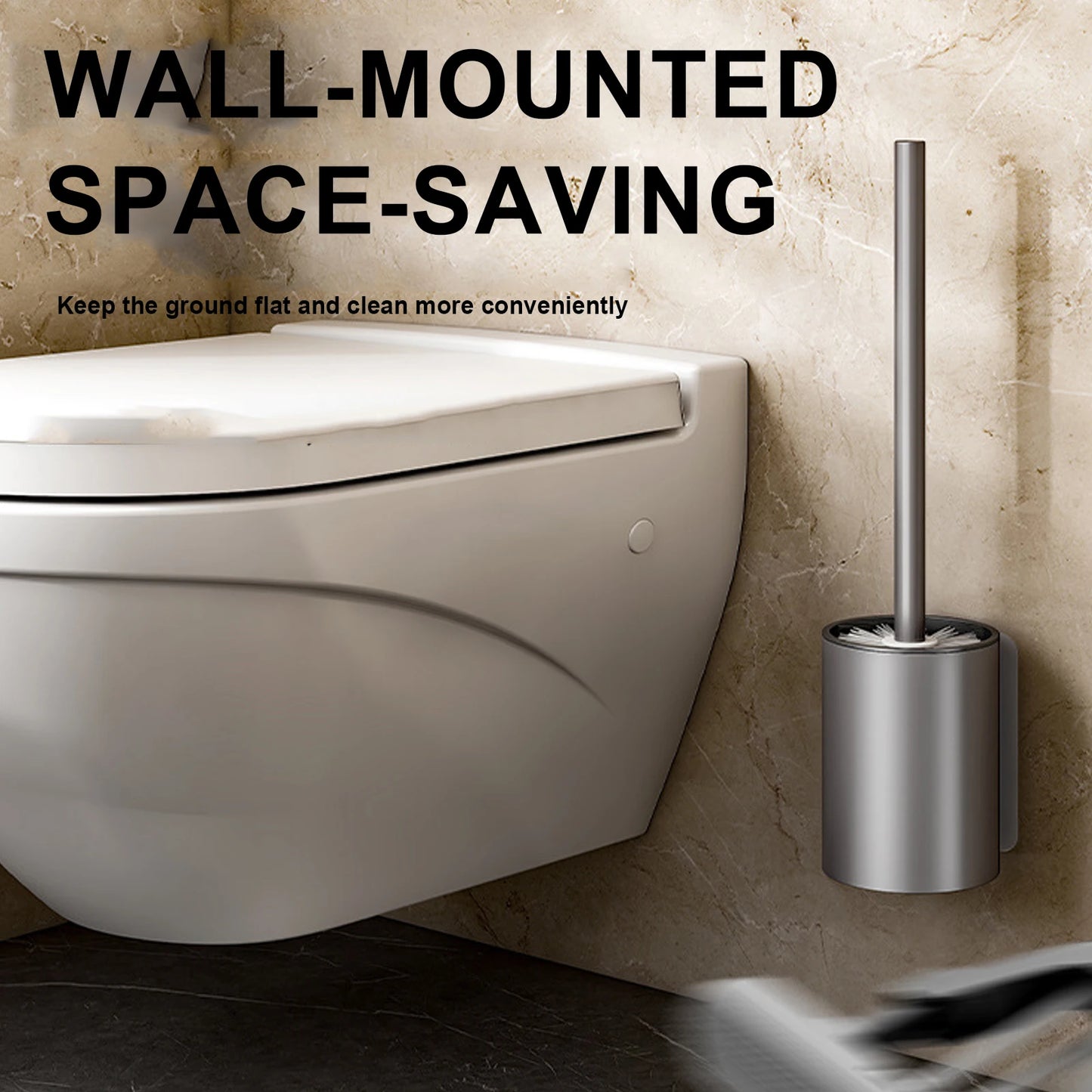 Space Aluminum Long Handle Toilet Brush – Wall Mounted Toilet Cleaning Set