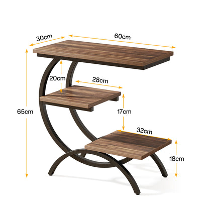 C-Shaped End Table – Industrial 3-Tier Wood Side Table