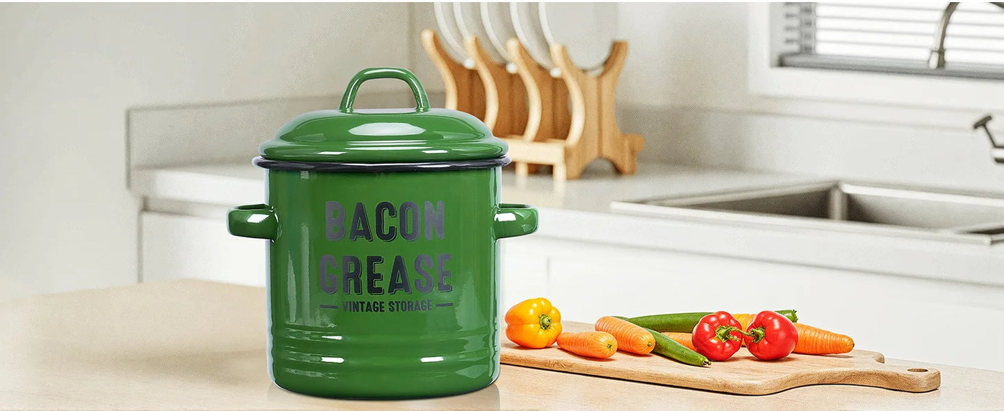 Bacon Grease Container with Strainer – 46oz Farmhouse Kitchen Oil Can