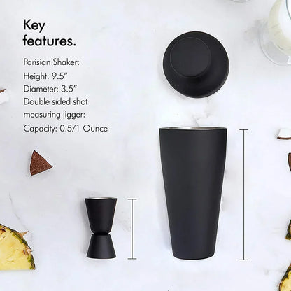8-Piece Matte Black Cocktail Shaker Set – Complete Bartender Kit
