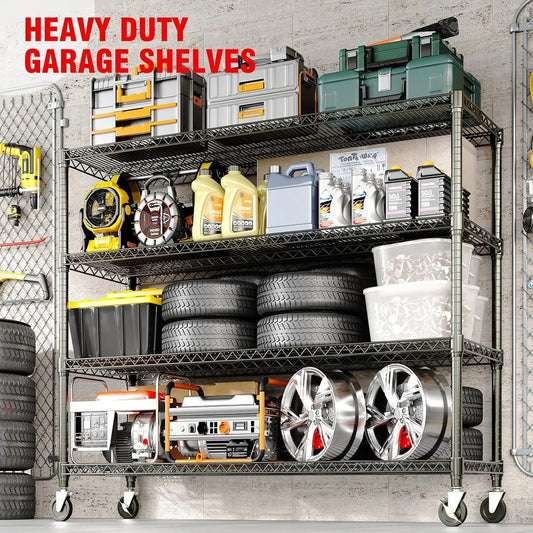 Industrial Wire Shelving – 4-Tier Heavy-Duty Metal Storage Rack