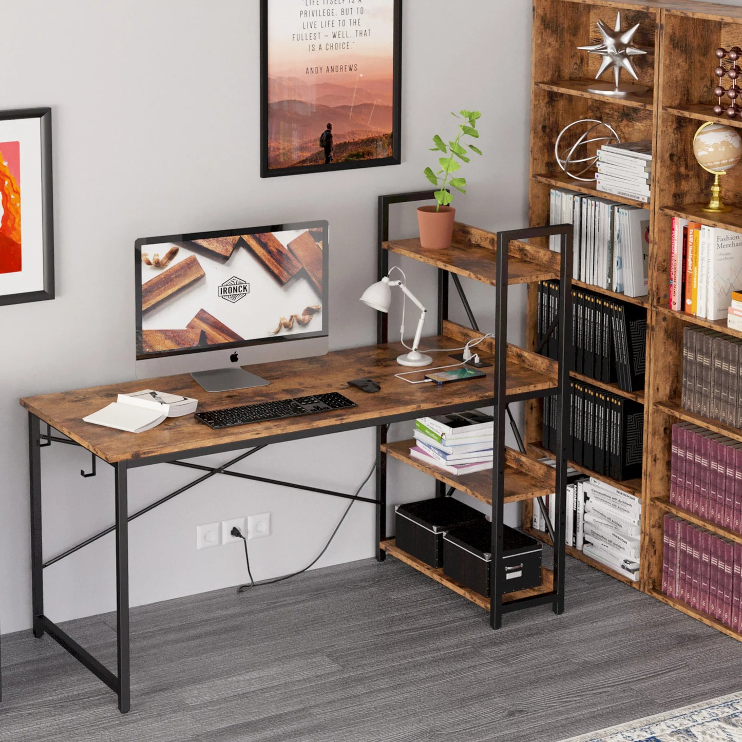 Computer Desk 47" – Industrial Writing Table with Power & USB Ports