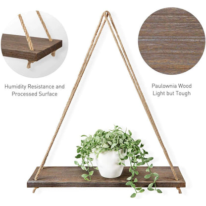Floating Wall Shelf – Macrame Rope Triangle Wood Rack