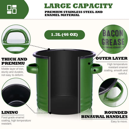 Bacon Grease Container with Strainer – 46oz Farmhouse Kitchen Oil Can