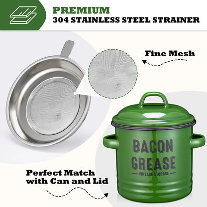 Bacon Grease Container with Strainer – 46oz Farmhouse Kitchen Oil Can