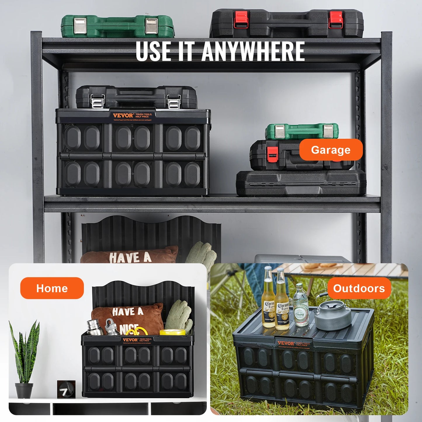 Collapsible Storage Bins – 3-Piece Stackable Utility Crate Set