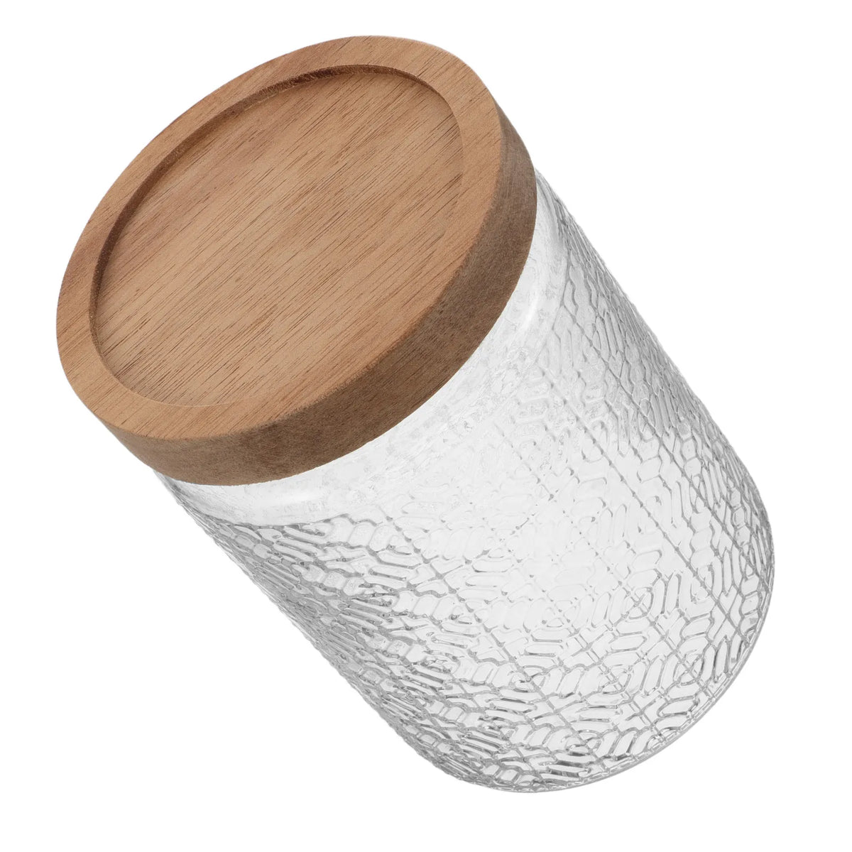Textured Glass Storage Jar with Acacia Wood Lid