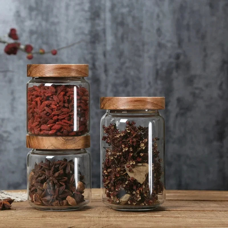 Glass Storage Jars with Acacia Wood Lids