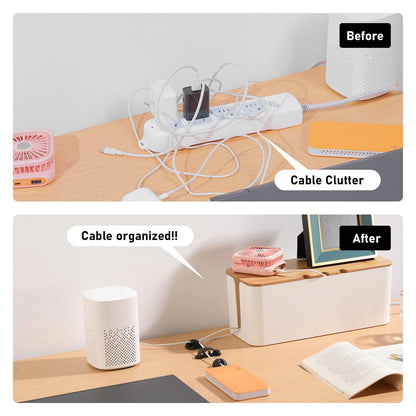 Cable Management Box – Wooden Style Cord Organizer for Desk