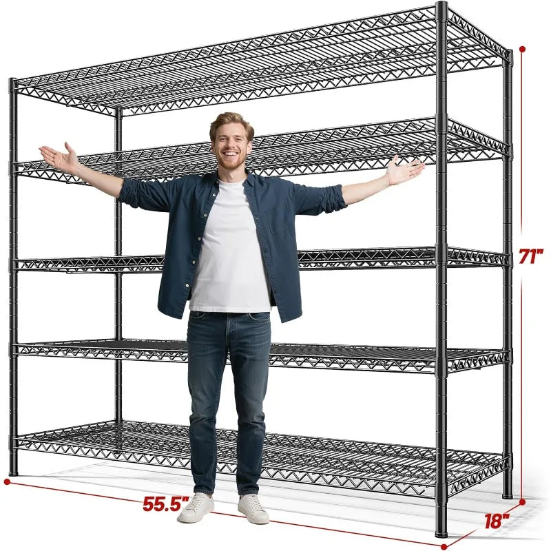 REIBII 5-Tier Heavy Duty Wire Shelving Unit – 55.5" Metal Storage Rack