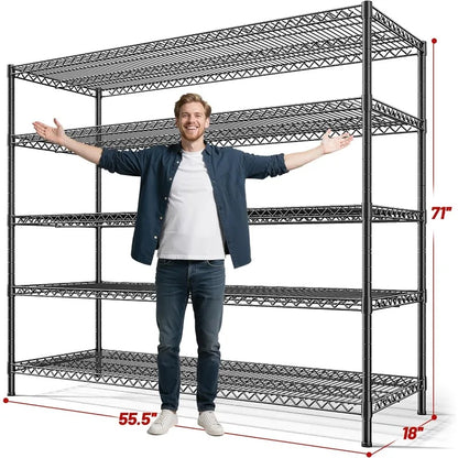 REIBII 5-Tier Heavy Duty Wire Shelving Unit – 55.5" Metal Storage Rack