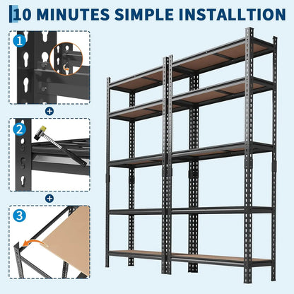 5-Tier Heavy Duty Metal Shelving Unit – 72"H, 4 Pack