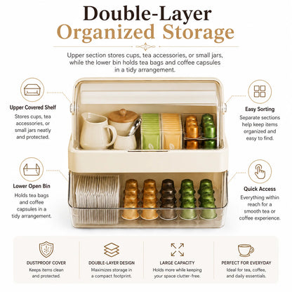 Tea Bag Storage Box – Dustproof Double-Layer Countertop Organizer