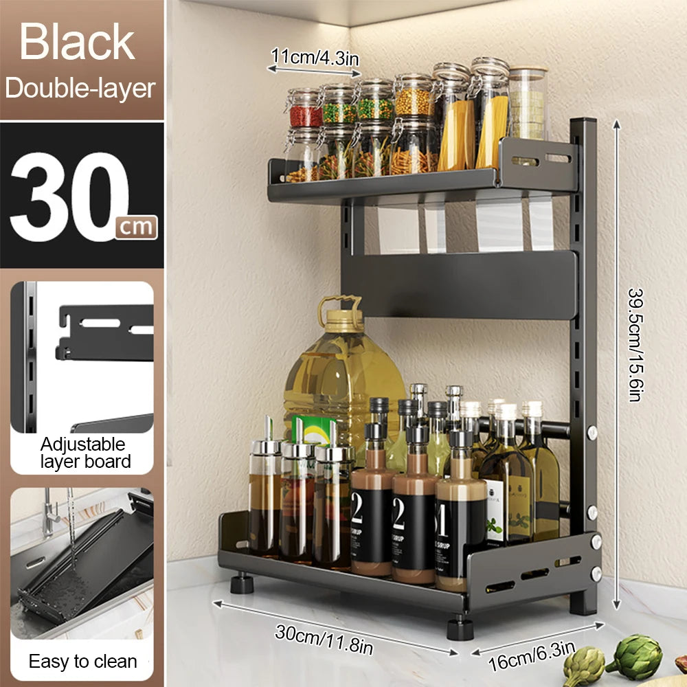 3-Tier Adjustable Spice Rack – Metal Kitchen Countertop Organizer