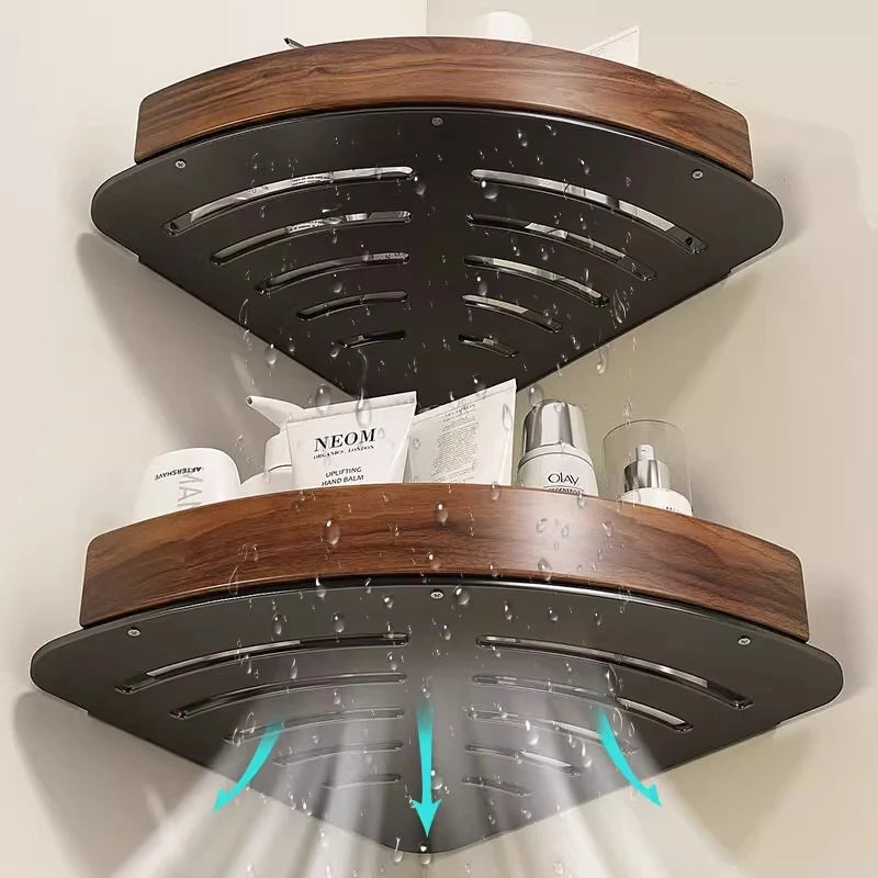 Wood Corner Bathroom Shelf – Wall Mounted Storage Organizer Rack