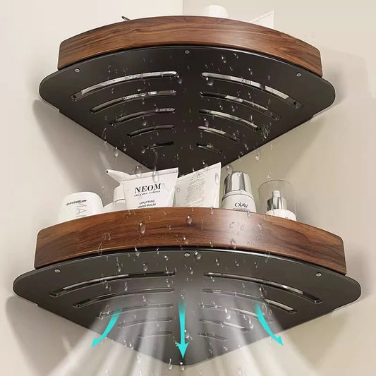Wood Corner Bathroom Shelf – Wall Mounted Storage Organizer Rack