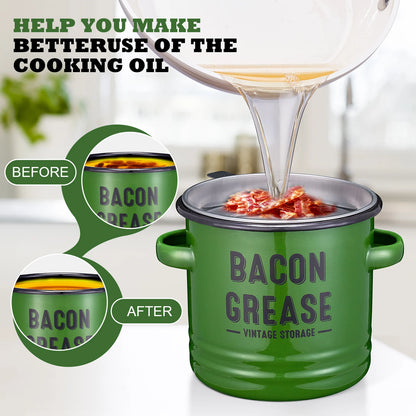 Bacon Grease Container with Strainer – 46oz Farmhouse Kitchen Oil Can