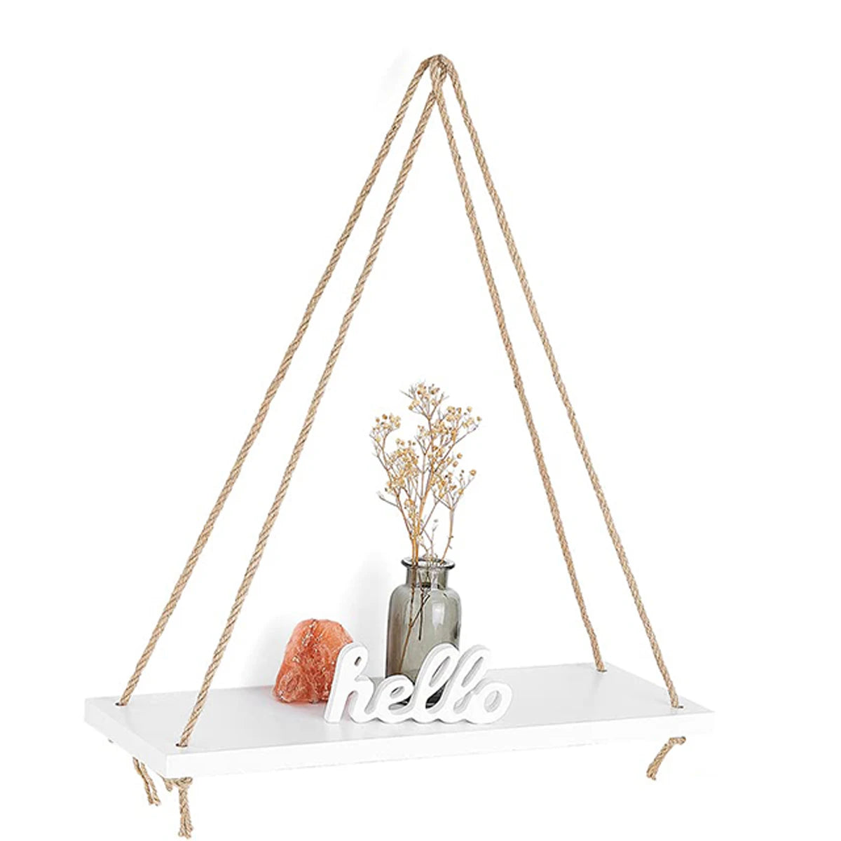 Floating Wall Shelf – Macrame Rope Triangle Wood Rack