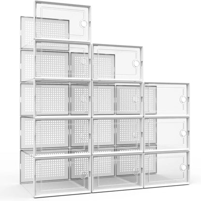 12-Pack Stackable Shoe Storage Boxes – Transparent Plastic