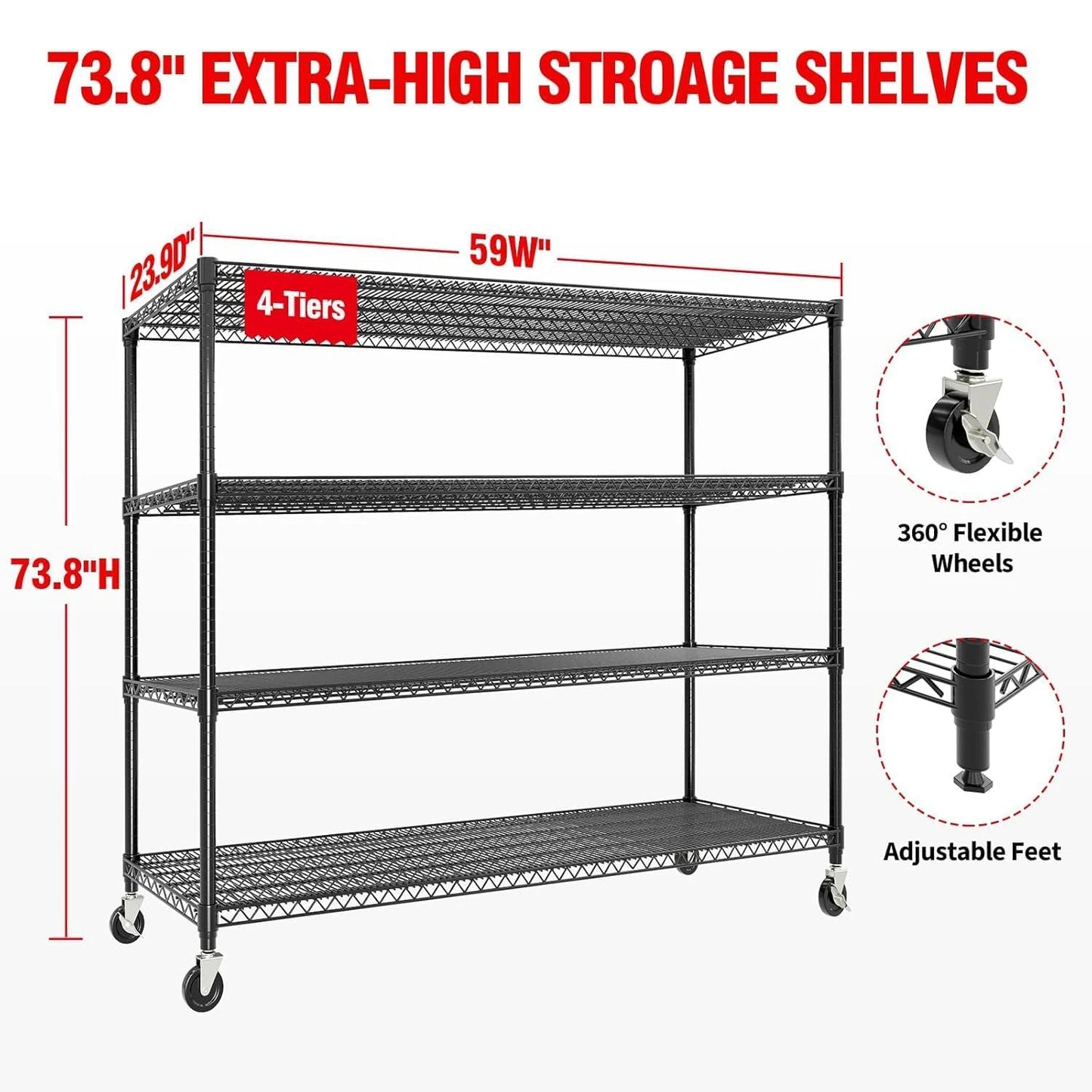 Industrial Wire Shelving – 4-Tier Heavy-Duty Metal Storage Rack