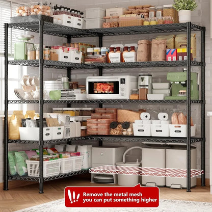 70" Heavy-Duty 5-Tier Metal Wire Shelving Unit – Black