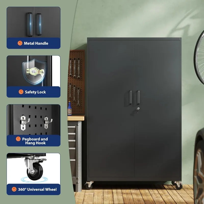 Metal Garage Storage Cabinet – Rolling Steel with Locking Doors