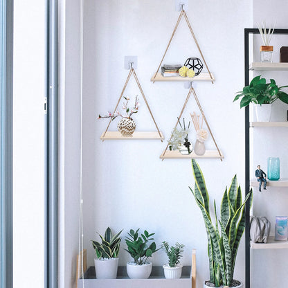 Floating Wall Shelf – Macrame Rope Triangle Wood Rack