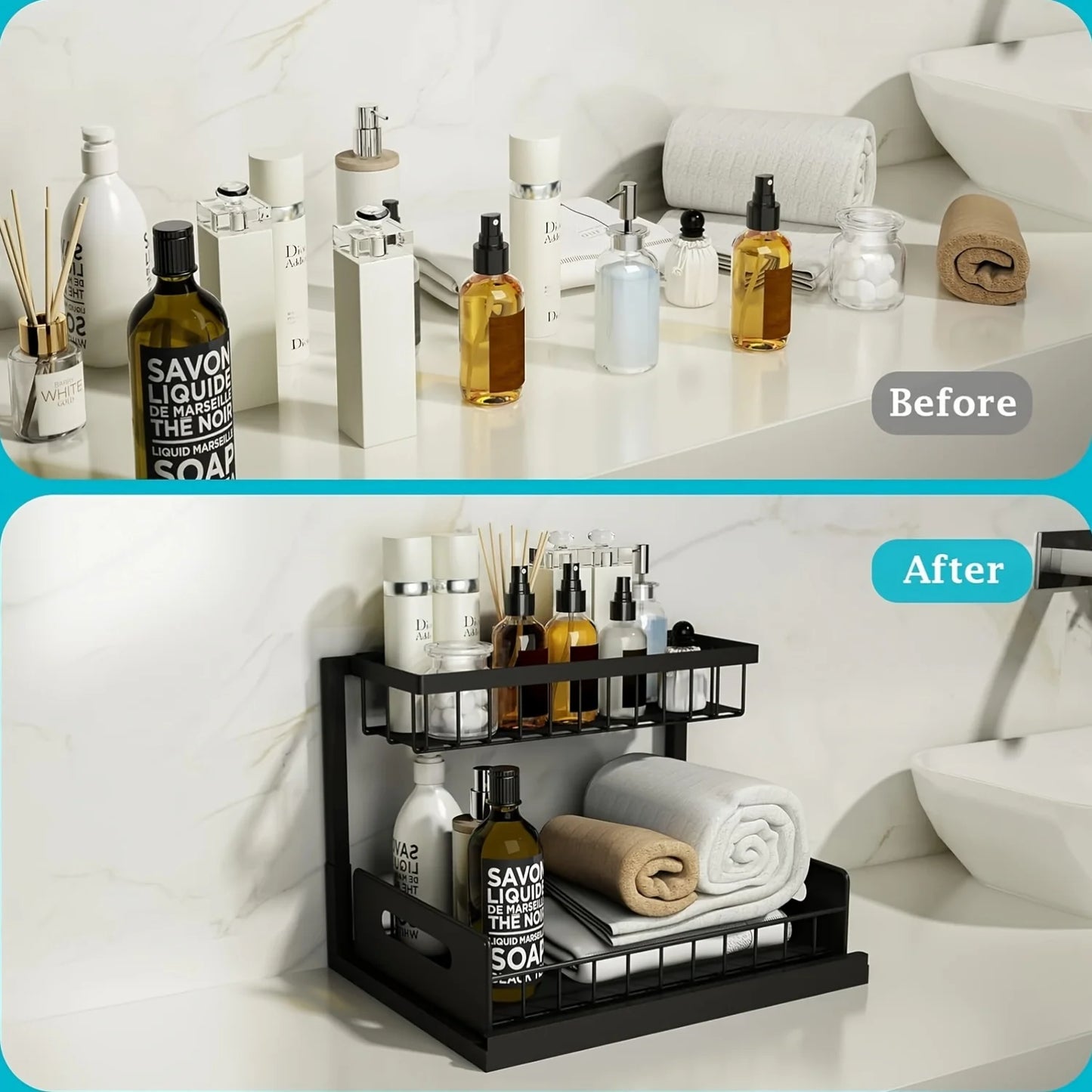 2-Tier Under Sink Organizer – Metal Slide Out Cabinet Shelf