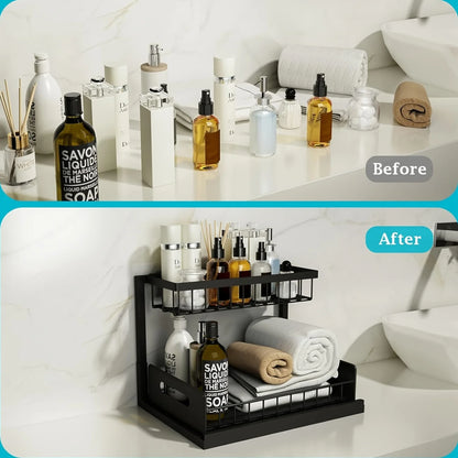 2-Tier Under Sink Organizer – Metal Slide Out Cabinet Shelf