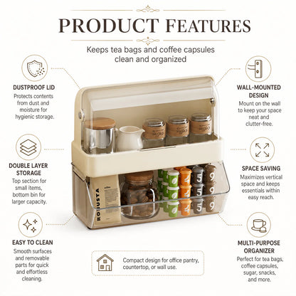 Tea Bag Storage Box – Dustproof Double-Layer Countertop Organizer