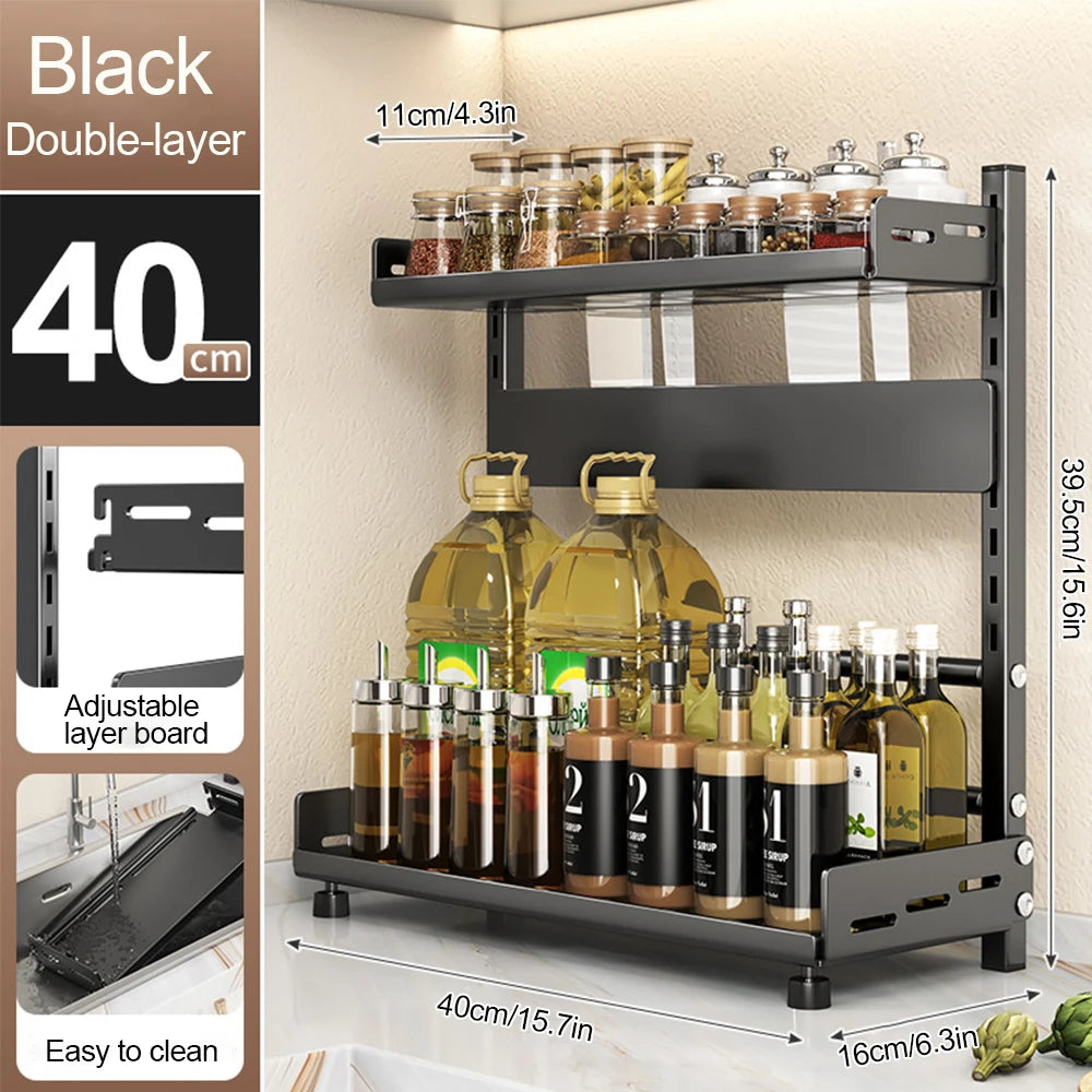 3-Tier Adjustable Spice Rack – Metal Kitchen Countertop Organizer